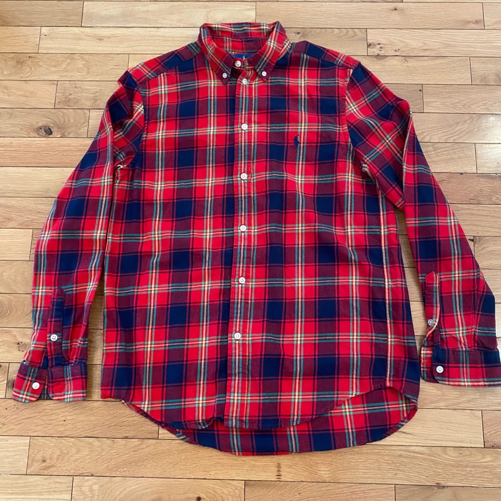 Ralph Lauren Kids‎ Plaid Button Down Long Sleeve Shirt Red Blue Size XL